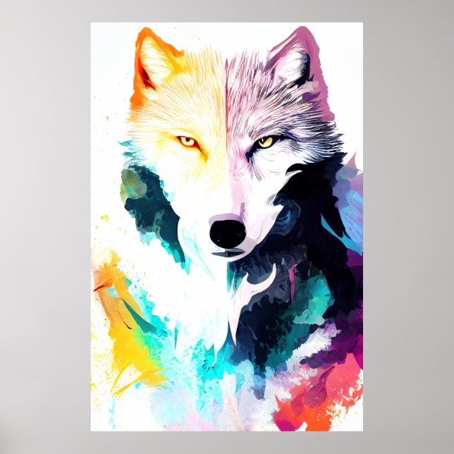 Poster Wolf Wild Nature - Pintura De Cor Animal (Frente)