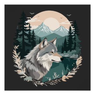 Pôster Wolf Willife Animal Nature Outdoor Watercolor