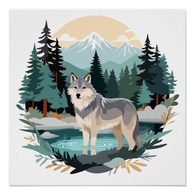 Pôster Wolf Willife Animal Nature Outdoor Watercolor (Frente)