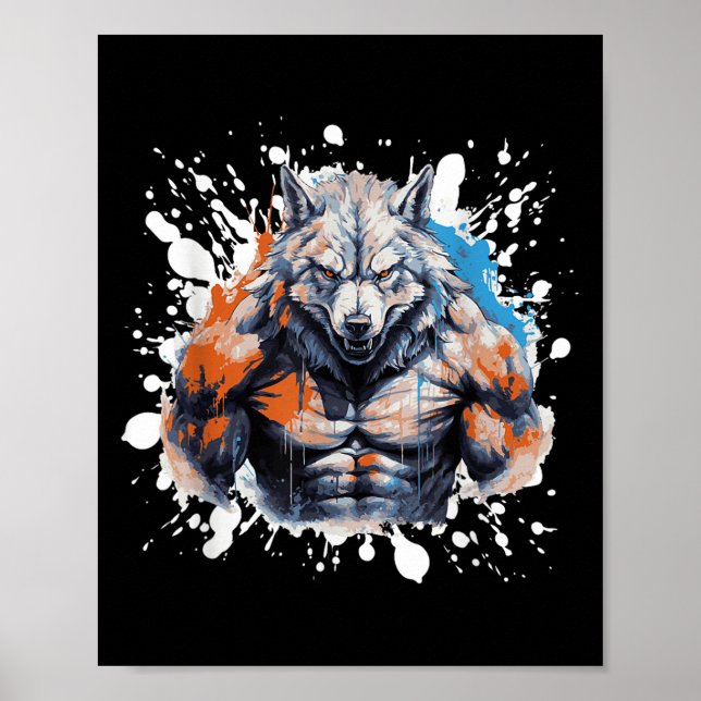 Poster Wolf Workout Gym Fighter Bodybuilder  (Frente)