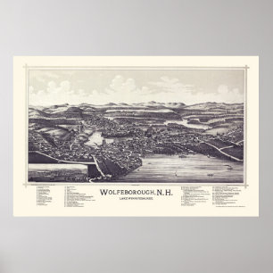 Pôster Wolfeborough, mapa panorâmico do NH (Wolfeboro) -