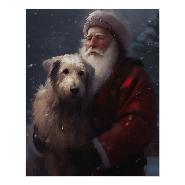 Pôster Wolfhound com Papai Noel Natal Festivo (Frente)