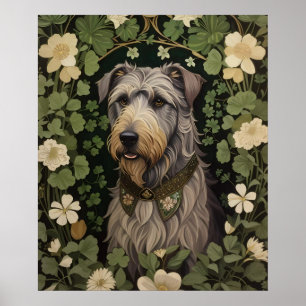 Poster Wolfhound Irlandês Elegante Com Shamrocks