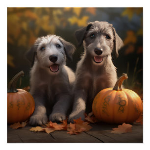 Pôster Wolfhound Puppy Autumn Delight Pumpkin