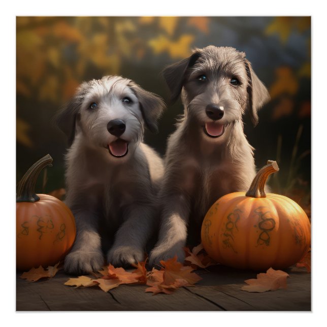 Pôster Wolfhound Puppy Autumn Delight Pumpkin (Frente)