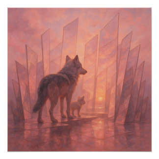 Pôster Wolves at the Sunrise Mirror Path – GeoWild Art