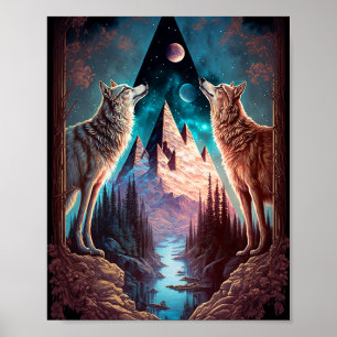 Poster Wolves Mountain Visionary Fantasy Art