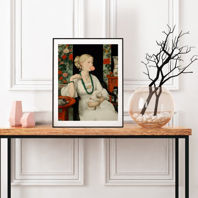 Poster Woman and Dog Pink Bubble Gum Bubble Colorful (Criador carregado)