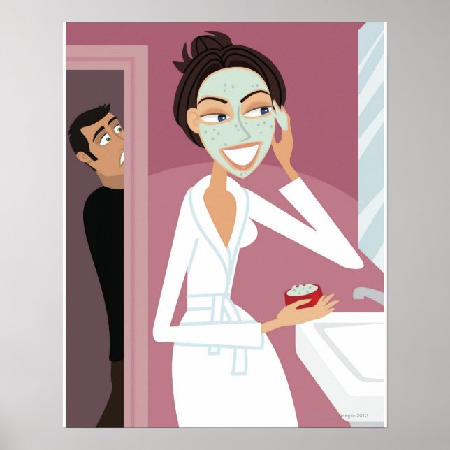 Poster Woman applying facial mask (Frente)