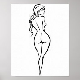 Poster Woman Back View Minimalist Line Art Sketch