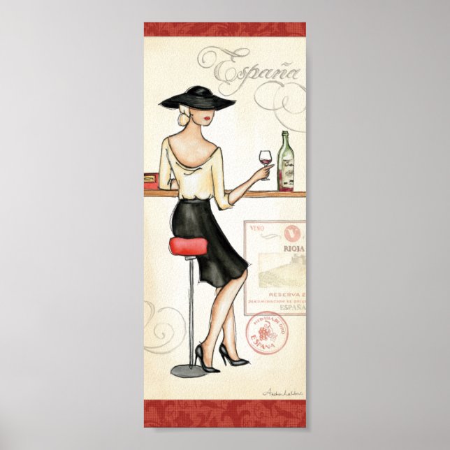 Poster Woman Drinking Spanish Wine (Frente)
