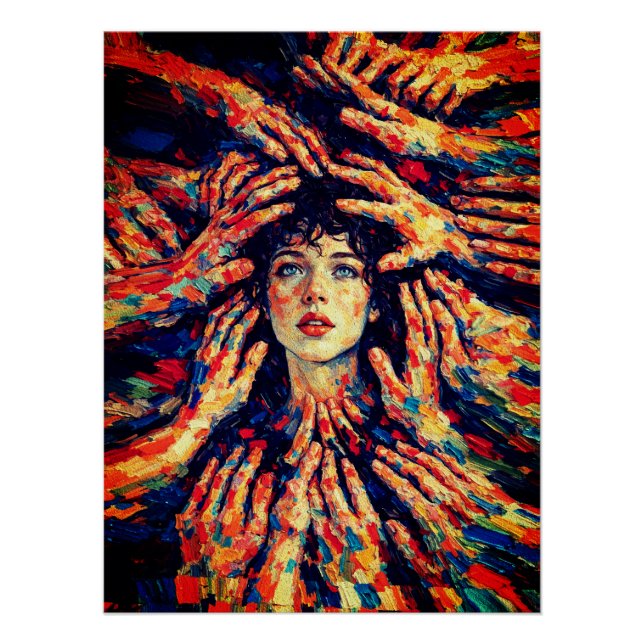 Pôster Woman Hands Covering Face Intense Emotional  (Frente)