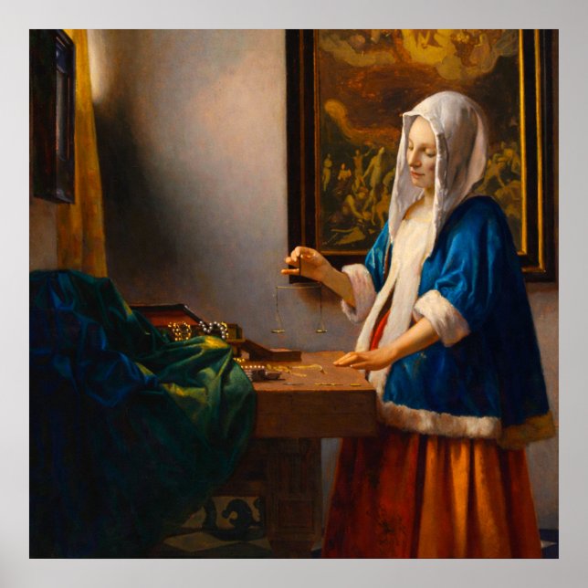 Poster Woman Holding a Balance by Johannes Vermeer (Frente)