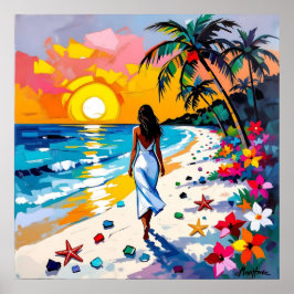 Poster Woman on Beach Tropical Scene