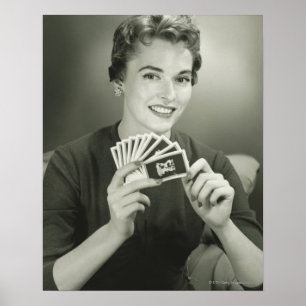 Poster Woman Playing Cards