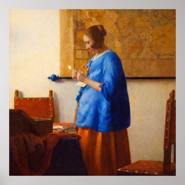 Poster Woman reading a letter by Johannes Vermeer (Frente)