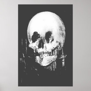 Poster Woman with Halloween Skull Reflection In Mirror