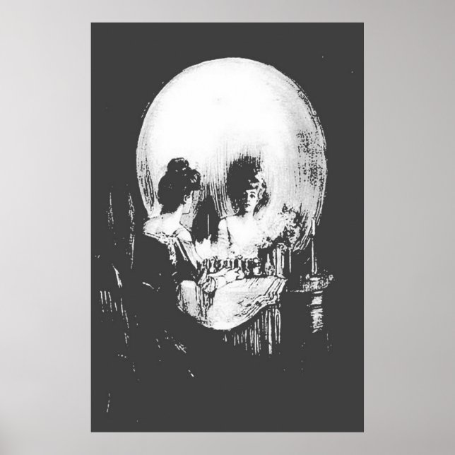 Poster Woman with Halloween Skull Reflection In Mirror (Frente)