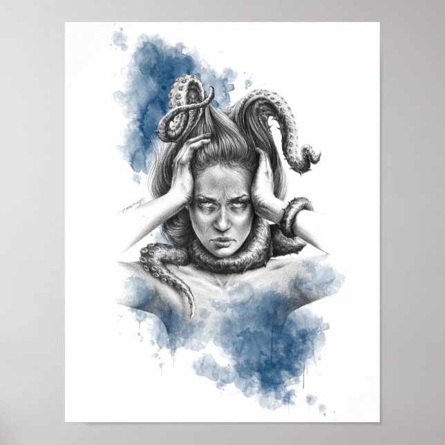 Poster Woman with tentacles in hair fantasy surreal art (Frente)