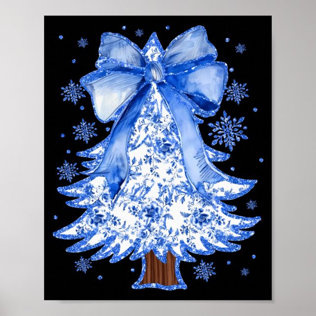 Poster Women Christmas Tree Chinoiserie Blue Floral Coque (Frente)