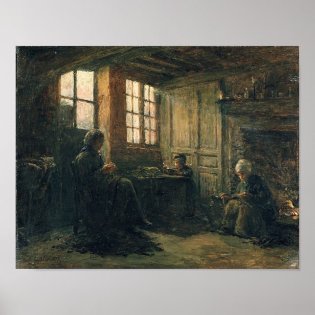 Pôster Women Fraying Linen, Honfleur, 1877 (Frente)