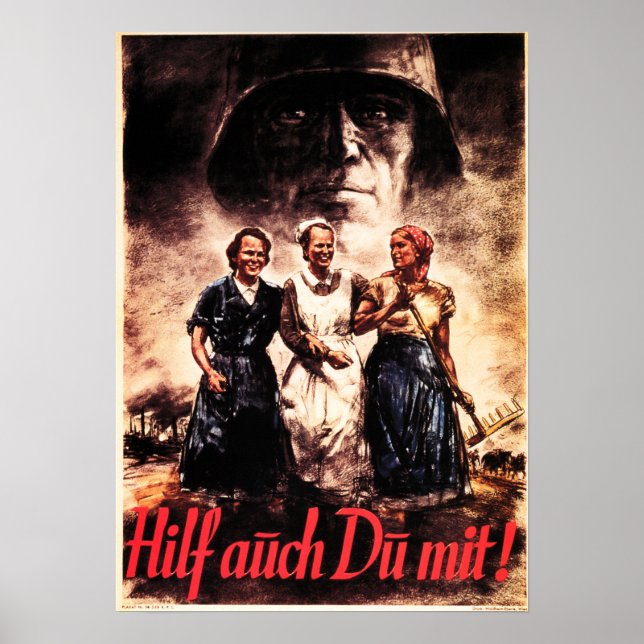 Poster "Women Too Can Help!" German World War Propaganda (Frente)