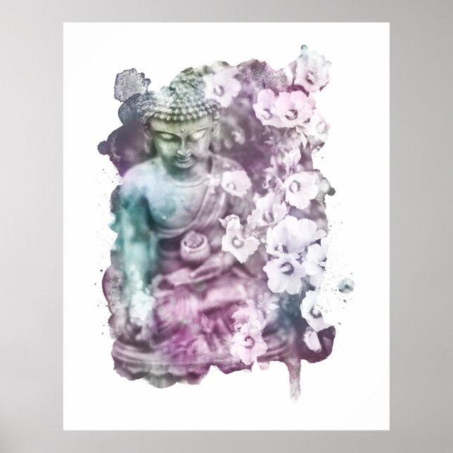 Poster *~* Women Zen Buddha Meditate Flowers Pastel (Frente)