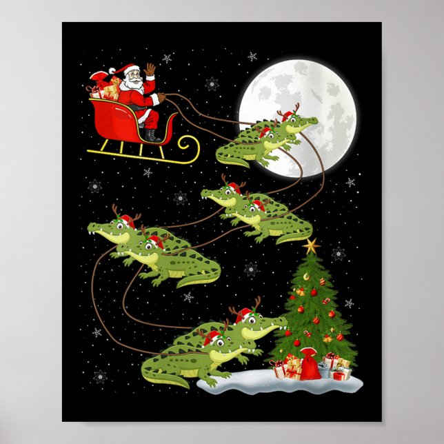 Poster Womens Alligator Santa Sleigh Flying Funny Magical (Frente)