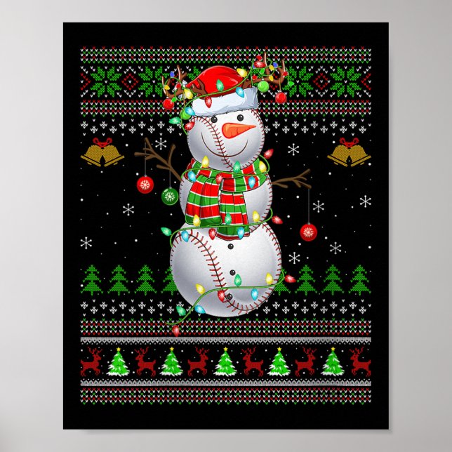 Poster Womens Baseball Snowman Ugly Christmas Sweaters Sr (Frente)