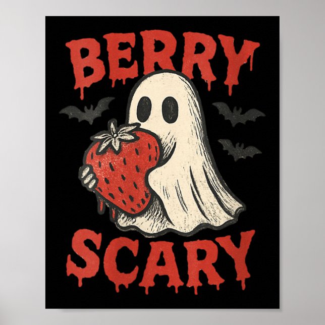 Poster Womens Berry Y Cute Ghost Strawberry Halloween Pun (Frente)
