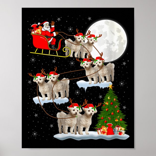 Poster Womens Bichon Frise Dog Santa Sleigh Flying Funny  (Frente)