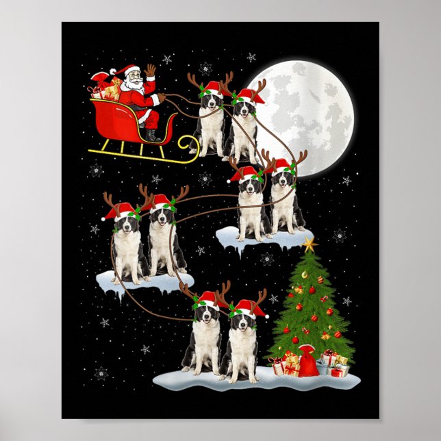 Poster Womens Border Collie Dog Santa Sleigh Flying Funny (Frente)