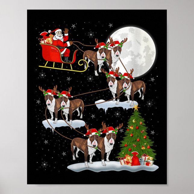 Poster Womens Bull Terrier Dog Santa Sleigh Flying Funny  (Frente)