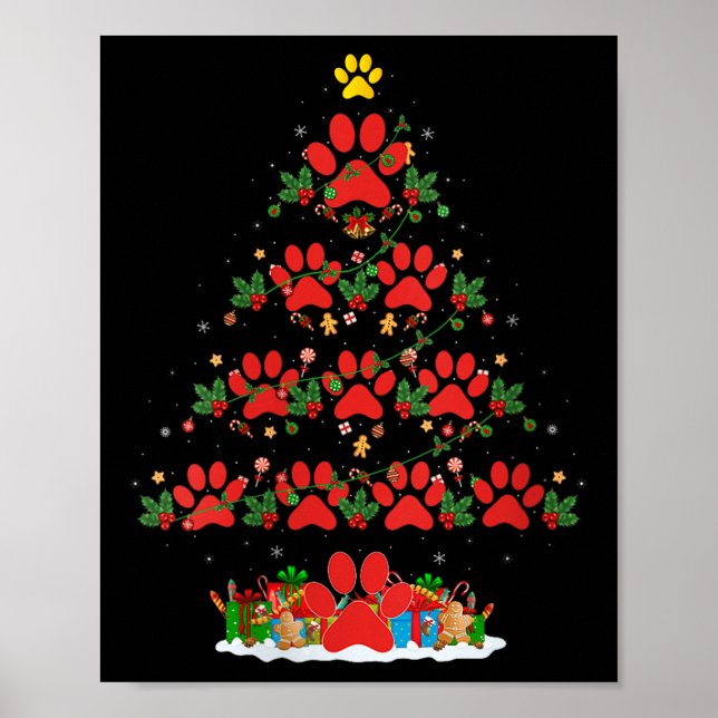 Poster Womens Cat Dog Paw Christmas Tree Pajamas Puppy Do (Frente)