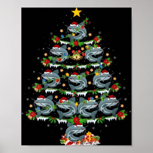 Poster Womens Catfish Xmas Lights Santa Catfish Christmas (Frente)