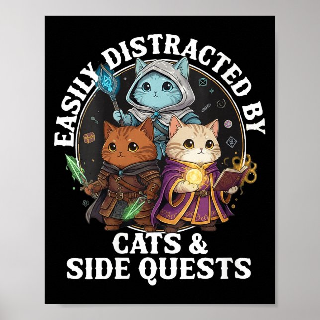 Poster Womens Cats Side Quest Distracted Tabletop Funny S (Frente)