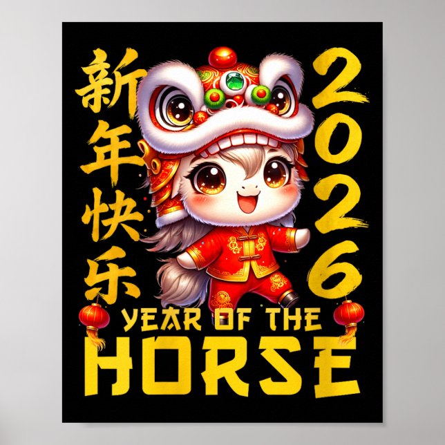 Poster Womens Chinese New Year Clothing Red Horse Year Of (Frente)