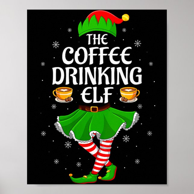 Poster Womens Coffee Drinking Elf Christmas Girls Women E (Frente)