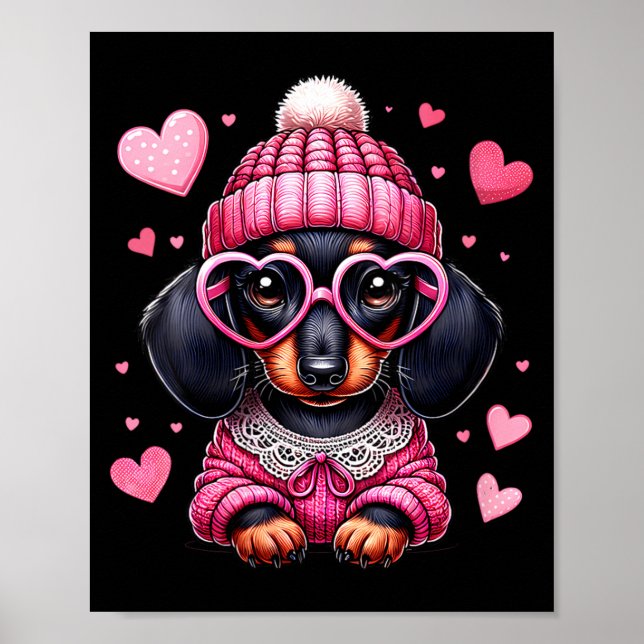 Poster Women's Cute Dachshund Valentines Heart Dog Lover  (Frente)