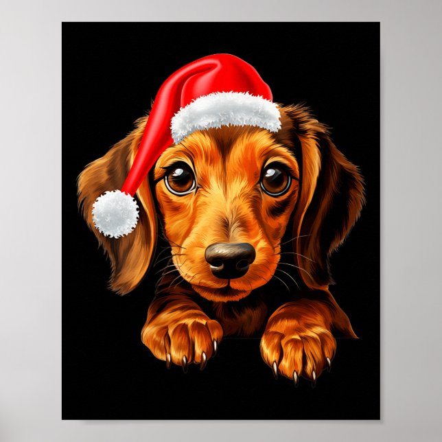 Poster Womens Dachshund Dog Santa Claus Hat Christmas New (Frente)