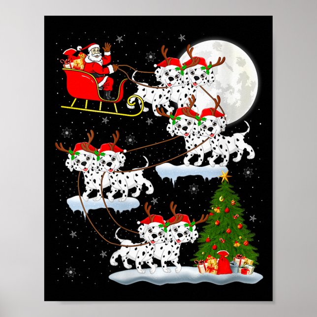 Poster Womens Dalmatian Dog Santa Sleigh Flying Funny Mag (Frente)