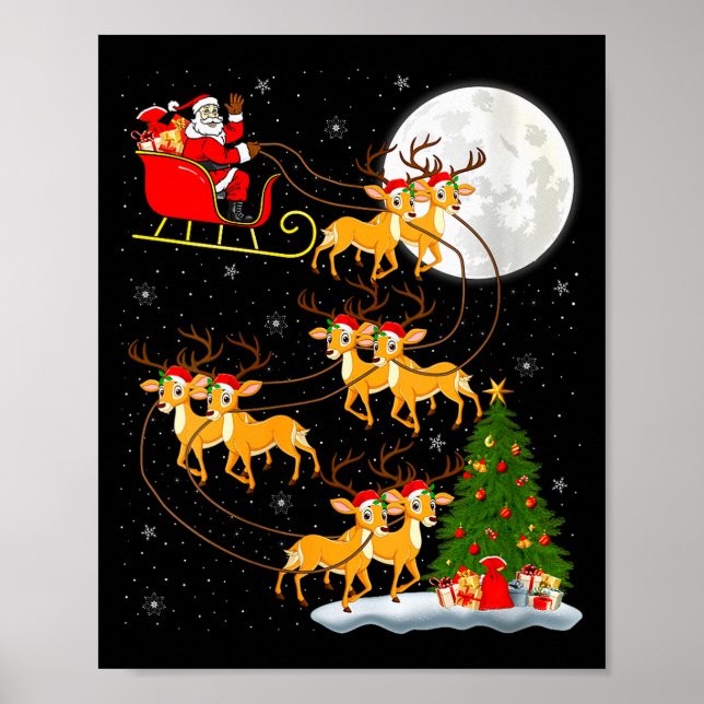 Poster Womens Deer Santa Sleigh Flying Funny Magical Chri (Frente)