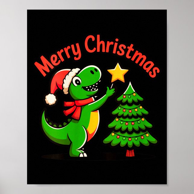 Poster Womens Dinosaur Christmas Merry Christmas T-rex De (Frente)