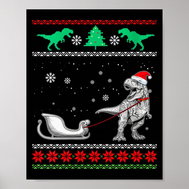 Poster Womens Dinosaur Sleigh Merry Christmas Ugly Christ (Frente)