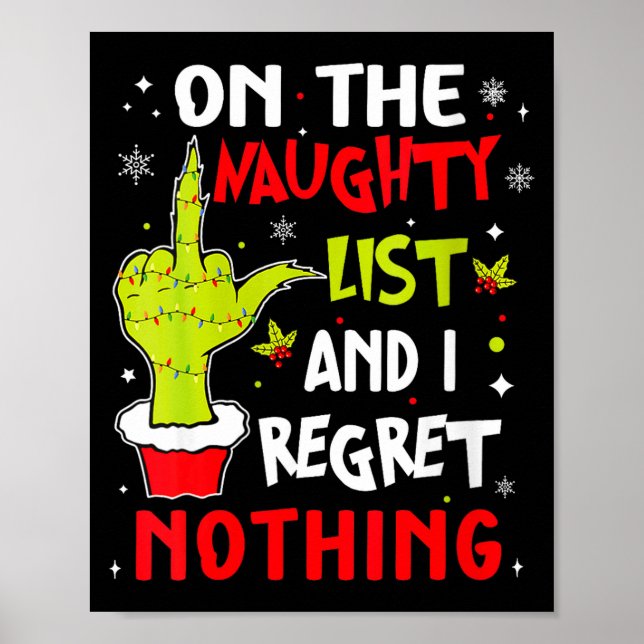 Poster Womens Funny On The List Of Naughty And I Regret N (Frente)
