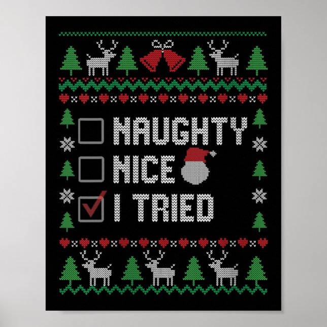 Poster Womens Funny Santa Christmas List Nice Naughty I T (Frente)