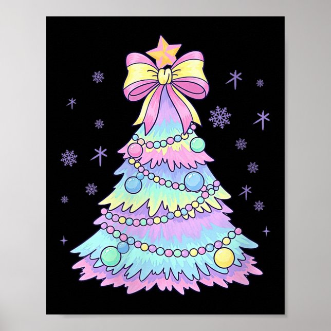 Poster Womens Girly Christmas Tree Coquette Bow Jolly Xma (Frente)