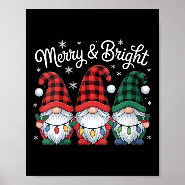 Poster Womens Gnomes Merry And Bright Christmas Lights Bu (Frente)