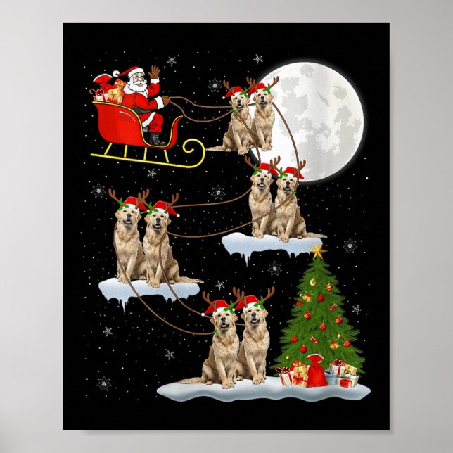 Poster Womens Golden Retriever Dog Santa Sleigh Flying Fu (Frente)