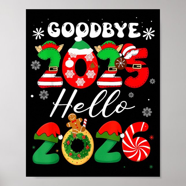 Poster Womens Goodbye 2025 Hello 2026 Christmas Matching  (Frente)